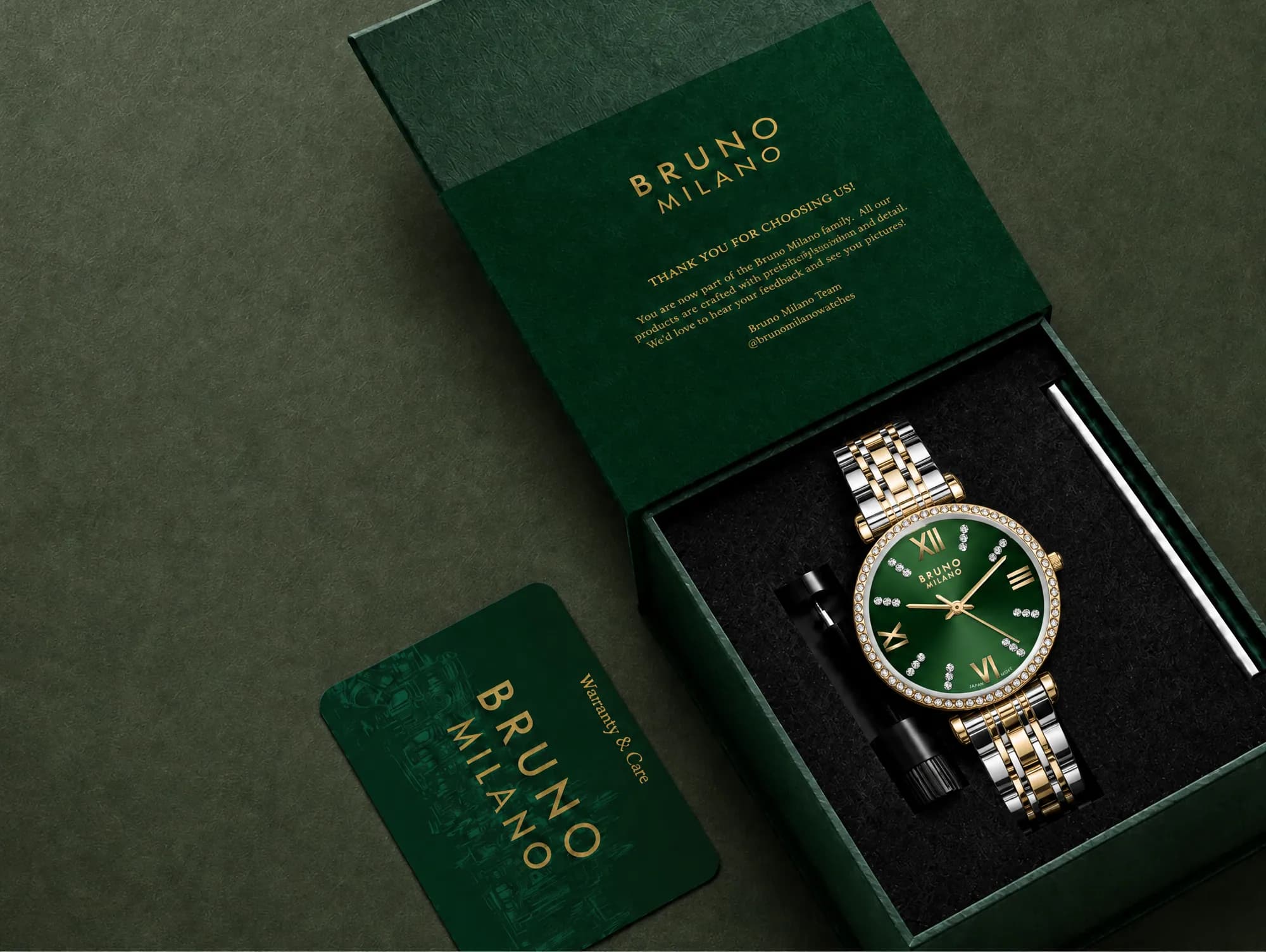 AI watchmaker's-bench still life of a Bruno Milano chronograph