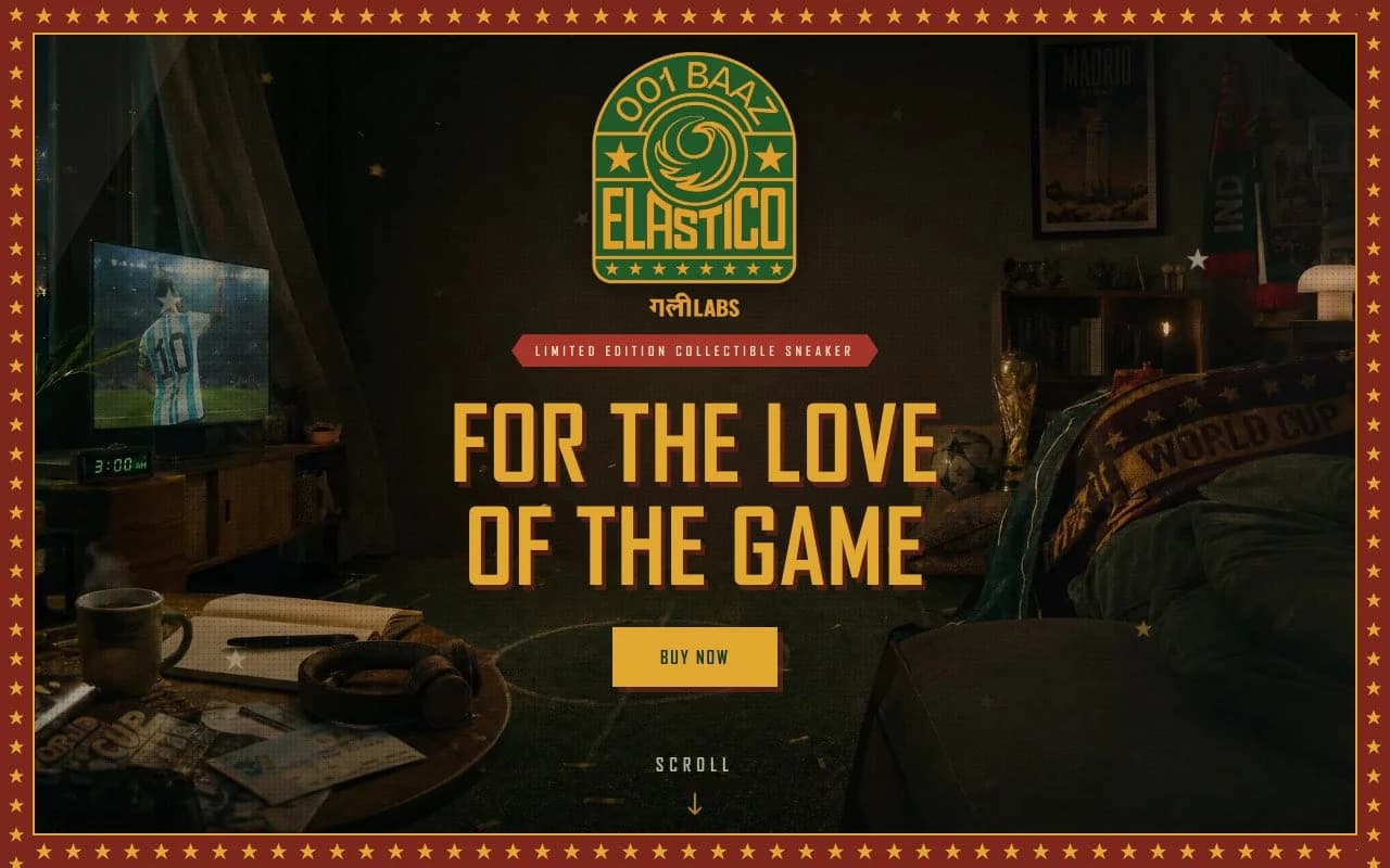 Gully Labs 001 Baaz Elastico launch page: 'For the love of the game'