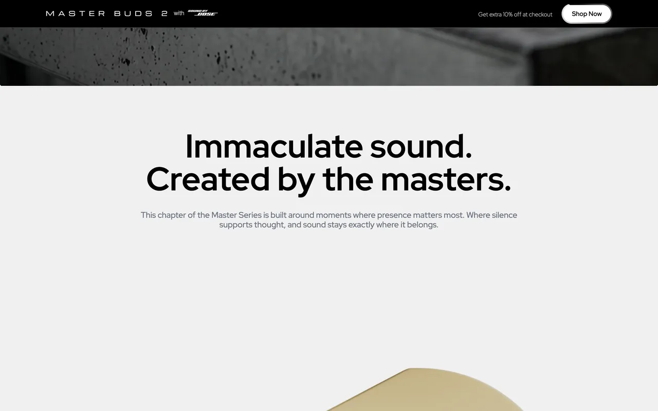 Master Buds 2 story section: Immaculate sound. Created by the masters.