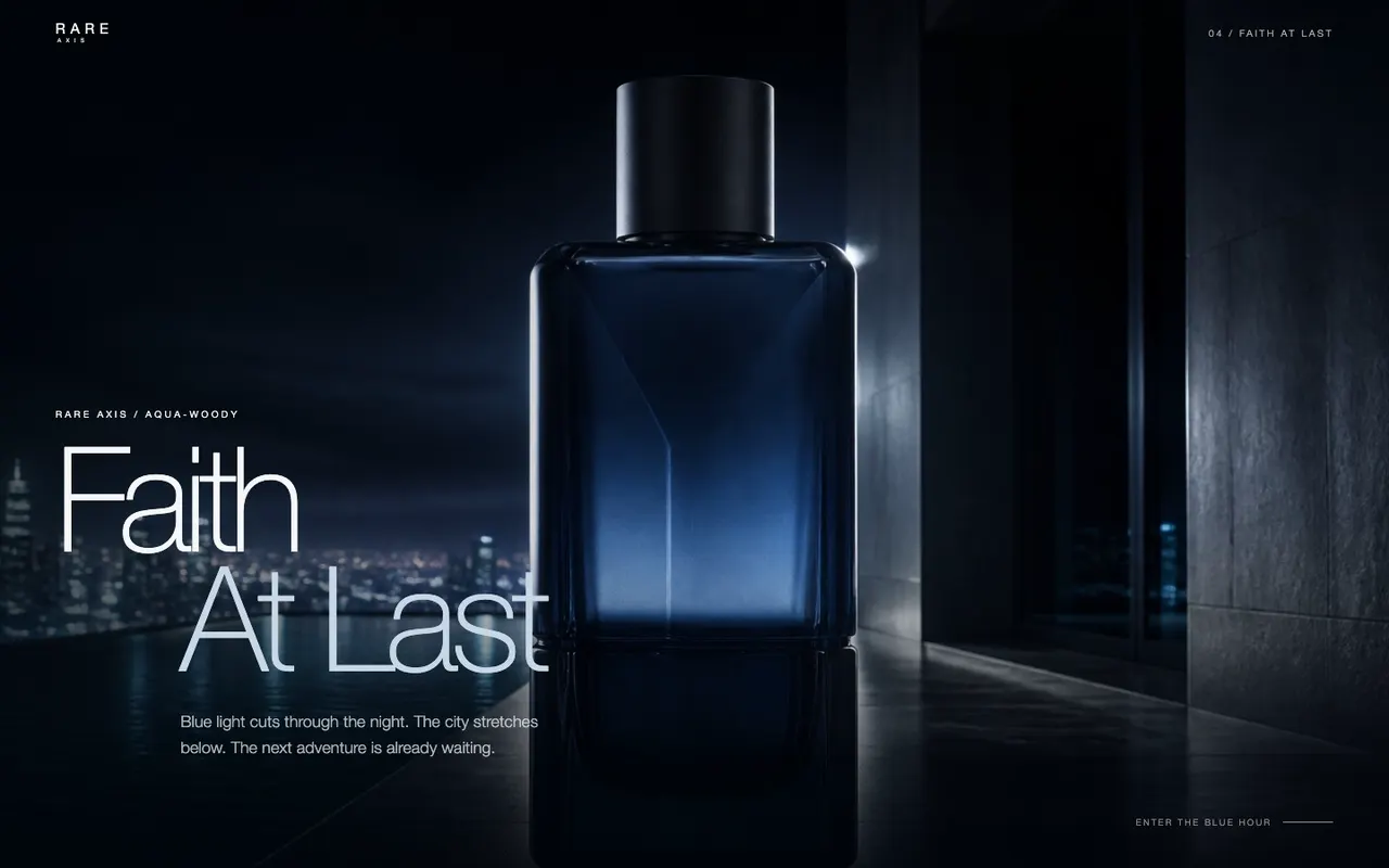 Rare Axis 'Faith At Last' fragrance launch page, desktop: recorded from the live page