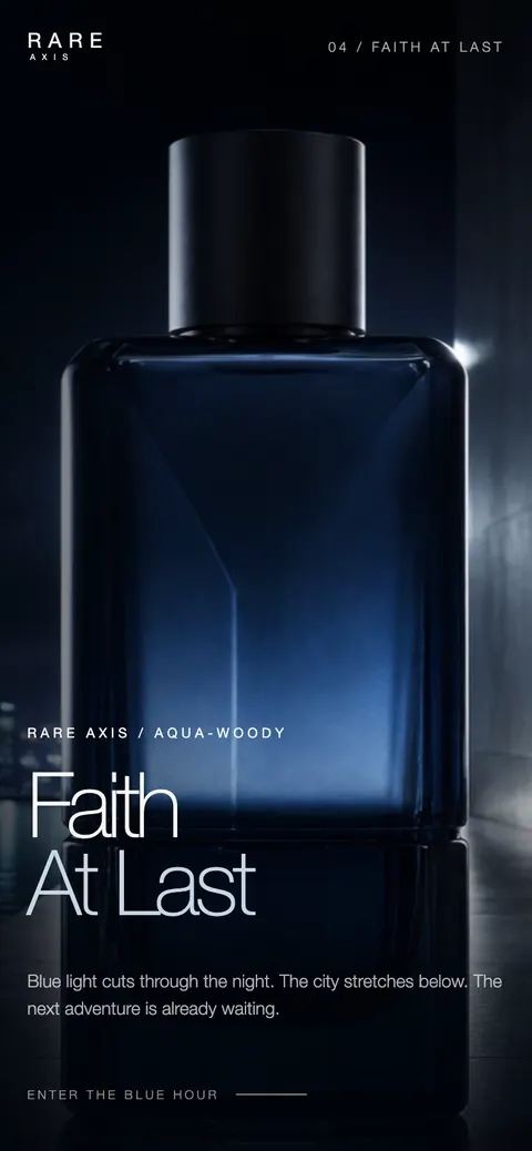Rare Axis 'Faith At Last' fragrance launch page, mobile: recorded from the live page